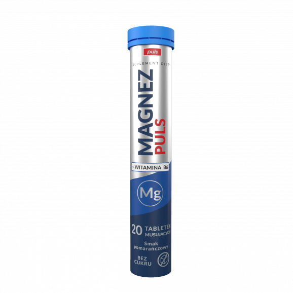 Magnez Puls + Witamina B6 tabletki musujące bez cukru o smaku pomarańczowym, 20 sztuk Magnez Puls + Witamina B6 tabletki musujące bez cukru o smaku pomarańczowym, 20 sztuk - zdjęcie produktu