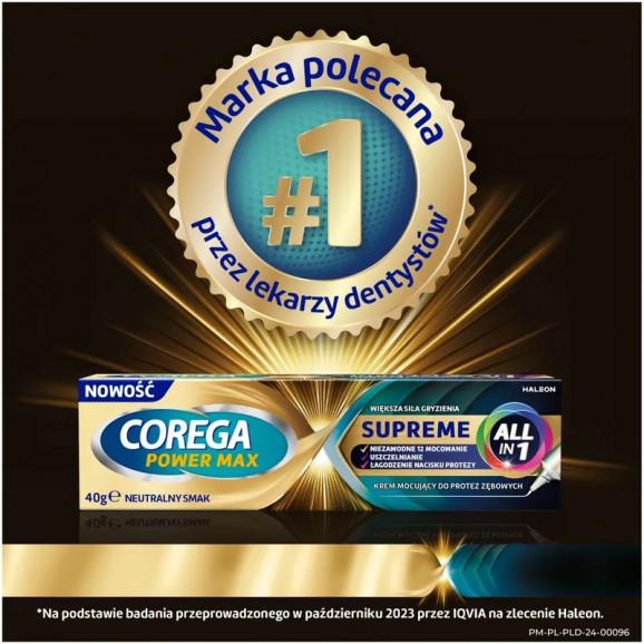 Corega Power Max Supreme All‑In‑1 – krem mocujący do protez zębowych, neutralny (40 g) - zdjęcie produktu
