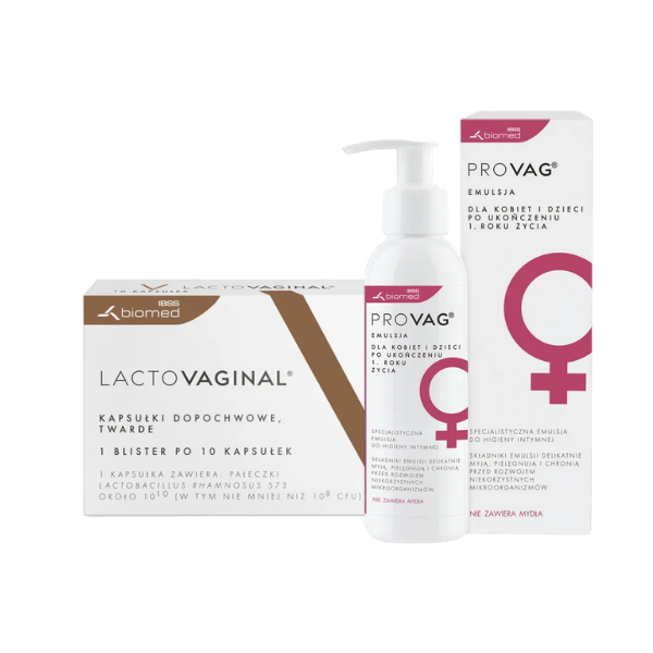 Lactovaginal kapsułki dopochwowe 10 sztuk + Provag emulsja do higieny intymnej 150ml