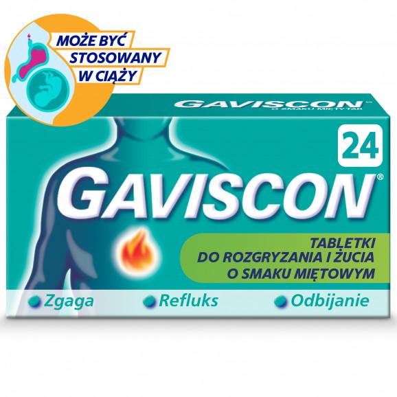 Gaviscon o smaku mięty TAB – tabletki do rozgryzania i żucia na zgagę i refluks (24 tabletki) - zdjęcie produktu