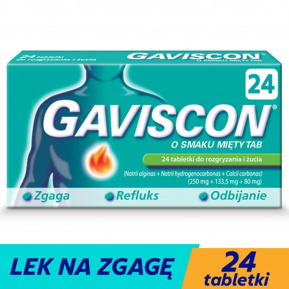 Gaviscon o smaku mięty TAB – tabletki do rozgryzania i żucia na zgagę i refluks (24 tabletki) - zdjęcie produktu