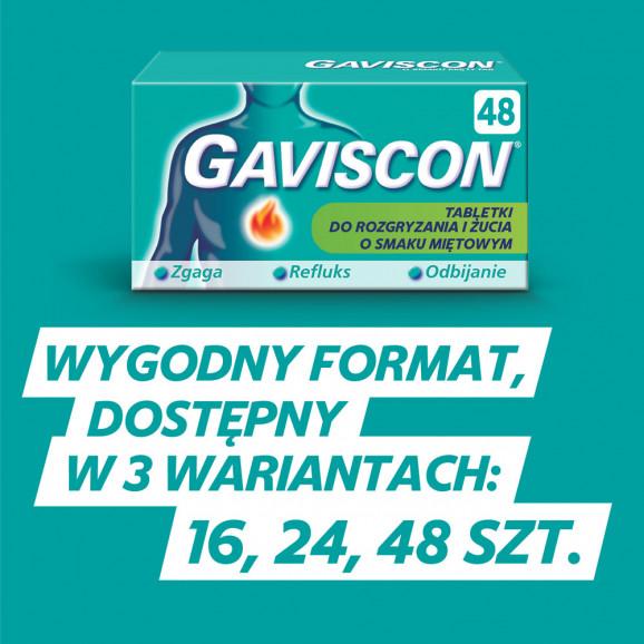 Gaviscon o smaku mięty TAB – tabletki do rozgryzania i żucia na zgagę i refluks (24 tabletki) - zdjęcie produktu