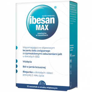 Ibesan MAX – wyrób medyczny na biegunkę i wzdęcia (12 saszetek, smak miętowy) - zdjęcie produktu