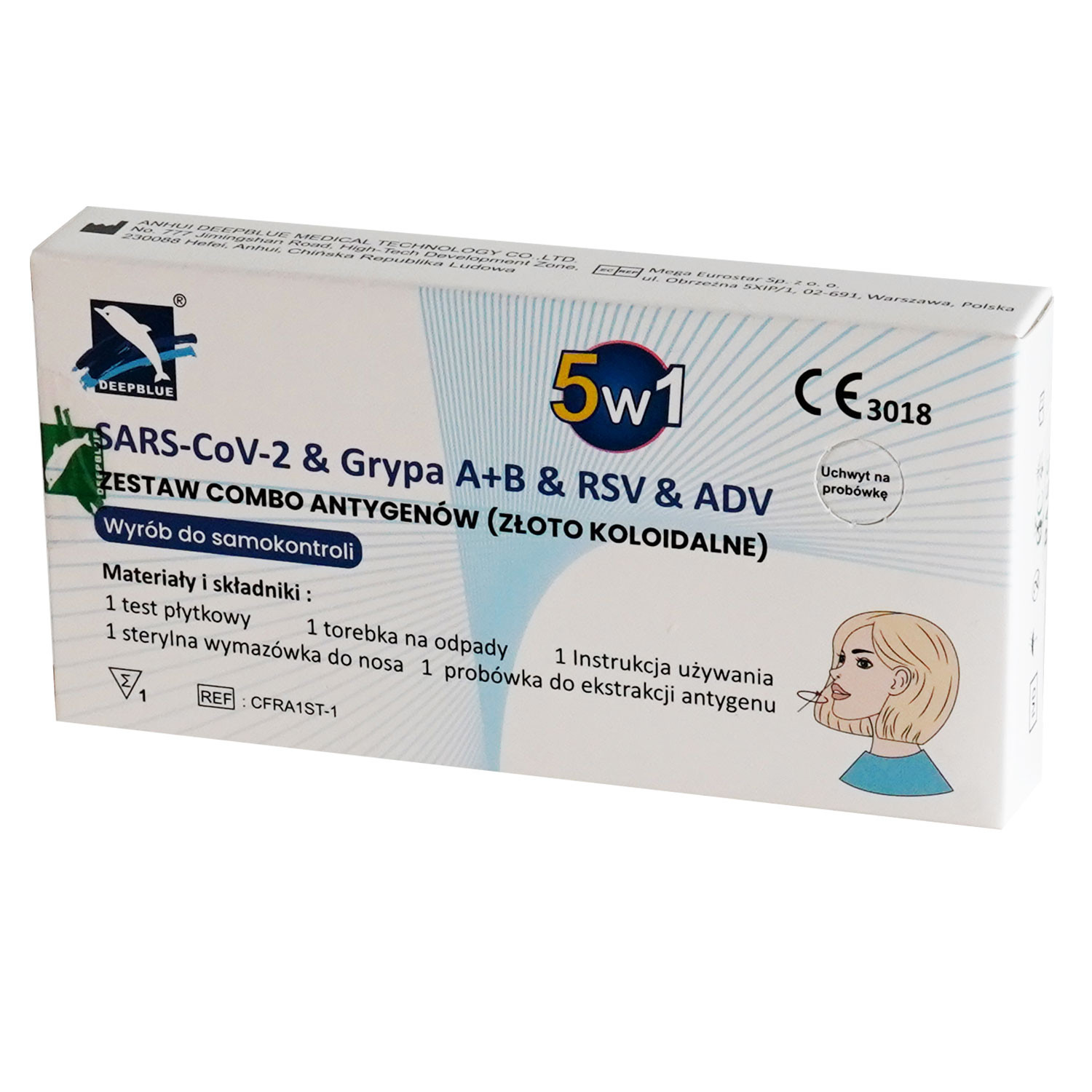 DeepBlue Test COMBO 5w1, COVID-19, Grypa A+B, RSV, Adenowirus, 1 szt.