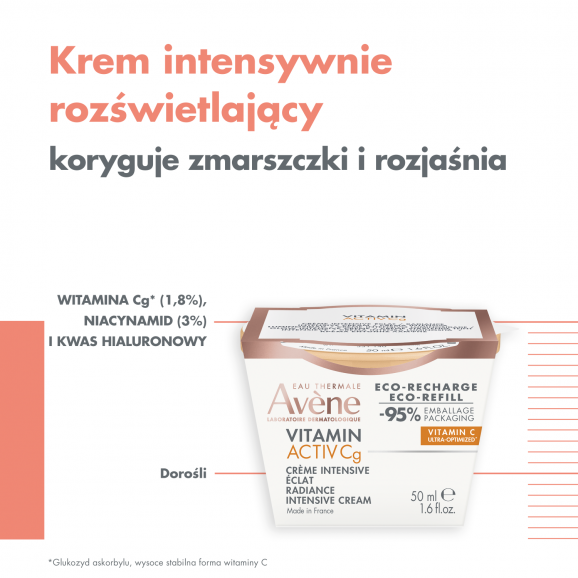 Avene Eau Thermale VITAMIN ACTIVE Cg, krem intensywnie rozświetlający, refill, 50 ml Avene Eau Thermale VITAMIN ACTIVE Cg, krem intensywnie rozświetlający, refill, 50 ml - zdjęcie produktu