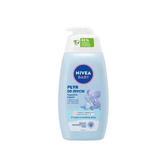 Nivea Baby, płyn do mycia, łagodna kąpiel, od 1 dnia życia, 450 ml Nivea Baby, płyn do mycia, łagodna kąpiel, od 1 dnia życia, 450 ml - zdjęcie produktu