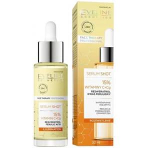 Eveline Cosmetics Serum Shot 15% Witaminy C+Cg, rozświetlające serum na twarz, szyję i dekolt, 30 ml - zdjęcie produktu