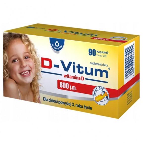 D-Vitum 800 j.m. – kapsułki twist-off z witaminą D3 dla dzieci (90 kapsułek) D-Vitum 800 j.m. – kapsułki twist-off z witaminą D3 dla dzieci (90 kapsułek) - zdjęcie produktu