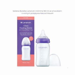 Lansinoh mOmma Szklana butelka 160 ml + smoczek S (wolny przepływ) Natural Wave® - zdjęcie produktu