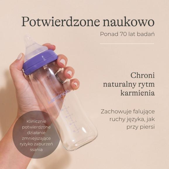 Lansinoh Butelka szklana ze smoczkiem Natural Wave (średni przepływ, M) 240 ml Lansinoh Butelka szklana ze smoczkiem Natural Wave (średni przepływ, M) 240 ml - zdjęcie produktu