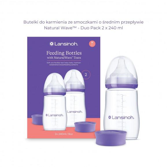 Lansinoh NaturalWave Butelka ze smoczkiem o średnim przepływie (2 x 240 ml) Lansinoh NaturalWave Butelka ze smoczkiem o średnim przepływie (2 x 240 ml) - zdjęcie produktu