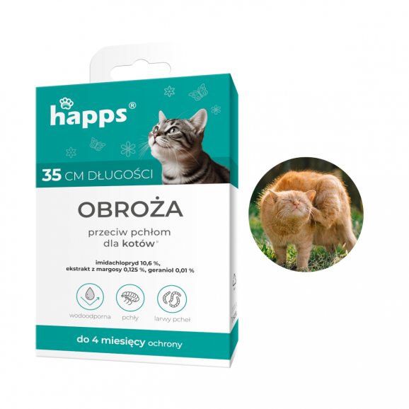 Bros Happs, obroża przeciw pchłom dla kotów 35 cm, 1 szt. - zdjęcie produktu