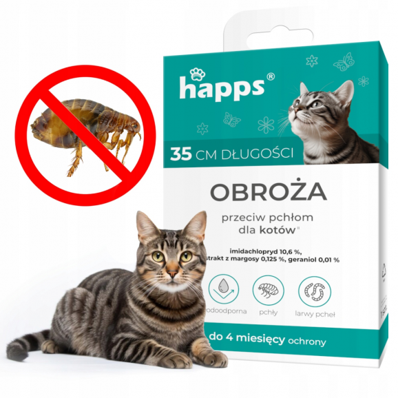 Bros Happs, obroża przeciw pchłom dla kotów 35 cm, 1 szt. - zdjęcie produktu