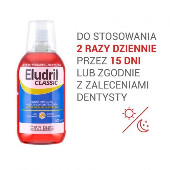 Eludril Classic, płyn do jamy ustnej koncentrat do rozcieńczania, 500 ml Eludril Classic, płyn do jamy ustnej koncentrat do rozcieńczania, 500 ml - zdjęcie produktu