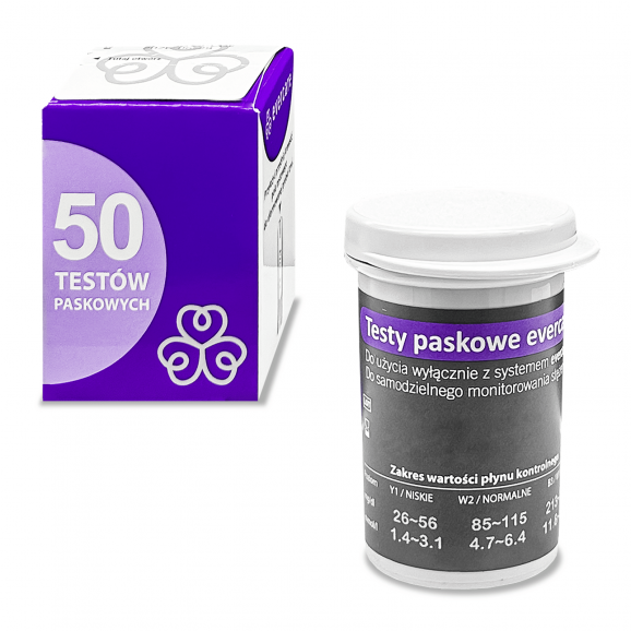 Evercare, test paskowy do mierzenia poziomu glukozy we krwi (50 szt.) - zdjęcie produktu