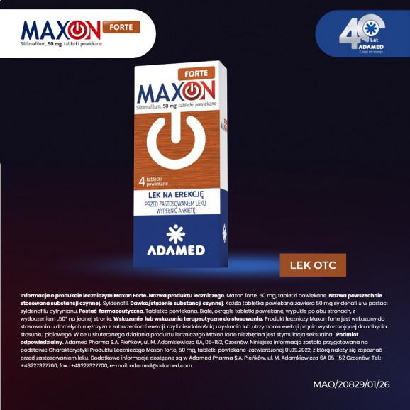 Maxon Forte 50 mg, tabletki powlekane – lek OTC 10 x 4 tabletki Maxon Forte 50 mg, tabletki powlekane – lek OTC 10 x 4 tabletki - zdjęcie produktu