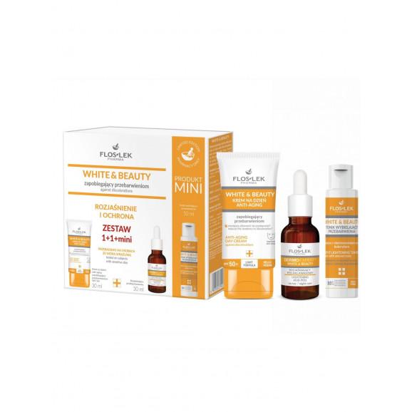 [31.08.2026] Floslek White & Beauty – Zestaw Rozjaśnienie i ochrona (krem SPF 50+ 30 ml + peeling kwasowy 30 ml + tonik 50 ml - zdjęcie produktu