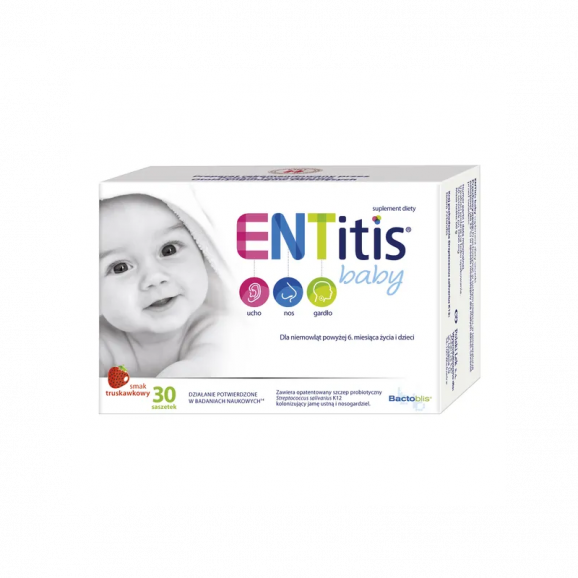 ENTitis Baby, proszek o smaku truskawkowym – suplement diety (30 saszetek) ENTitis Baby, proszek o smaku truskawkowym – suplement diety (30 saszetek) - zdjęcie produktu