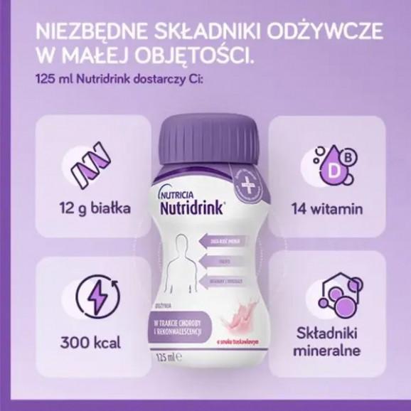 Nutridrink o smaku truskawkowym – żywność specjalnego przeznaczenia medycznego (4 x 125 ml) Nutridrink o smaku truskawkowym – żywność specjalnego przeznaczenia medycznego (4 x 125 ml) - zdjęcie produktu