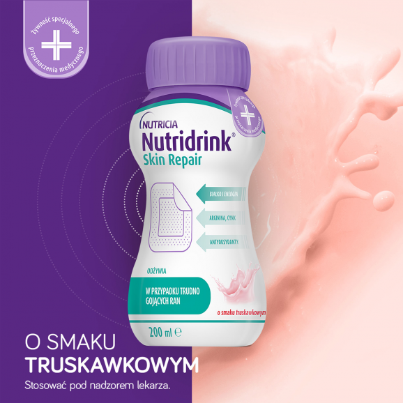 Nutridrink Skin Repair o smaku truskawkowym żywność specjalnego przeznaczenia medycznego (16 x 200 ml) - zdjęcie produktu