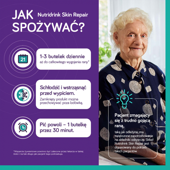 Nutridrink Skin Repair o smaku truskawkowym żywność specjalnego przeznaczenia medycznego (16 x 200 ml) - zdjęcie produktu